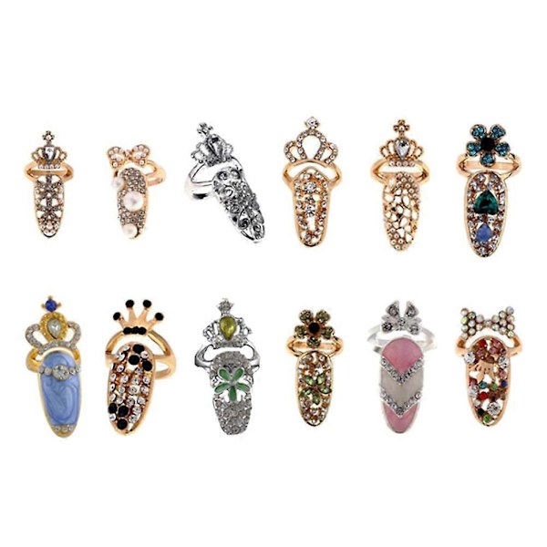 12 kpl Alloy Personalized Crystal Crown Sormukset Muoti Kynsien Koristelu Nivelrengas