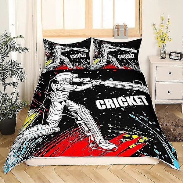 2025 Cricket Spelare Sängkläder Set För Flickor Pojkar Barn Sporttema Täcke Örngott Dekorativ Cricketboll Spel Påslakan Tie Dye 200x200cm