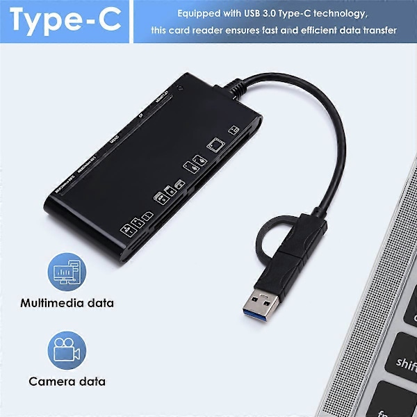 7-i-1 USB 3.0 Typ-C Multifunktionskortläsare /XD/MS/SD/TF-kort