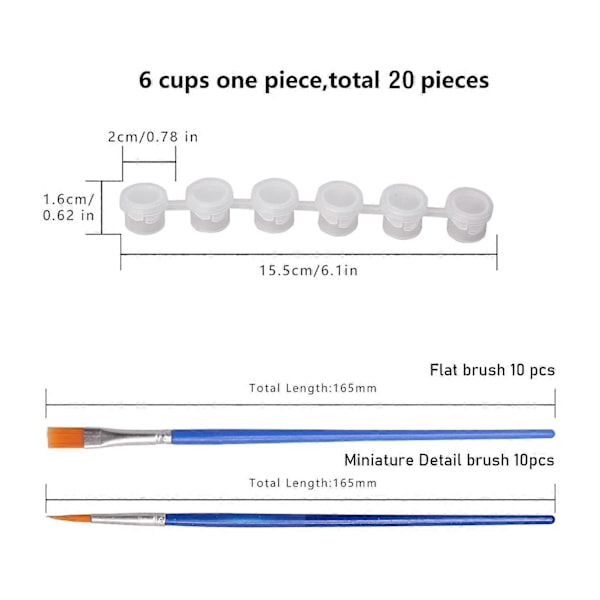 20 strimler 120 potter malingsstrimler og 20 stykker pensler, 3 ml/0,17 oz