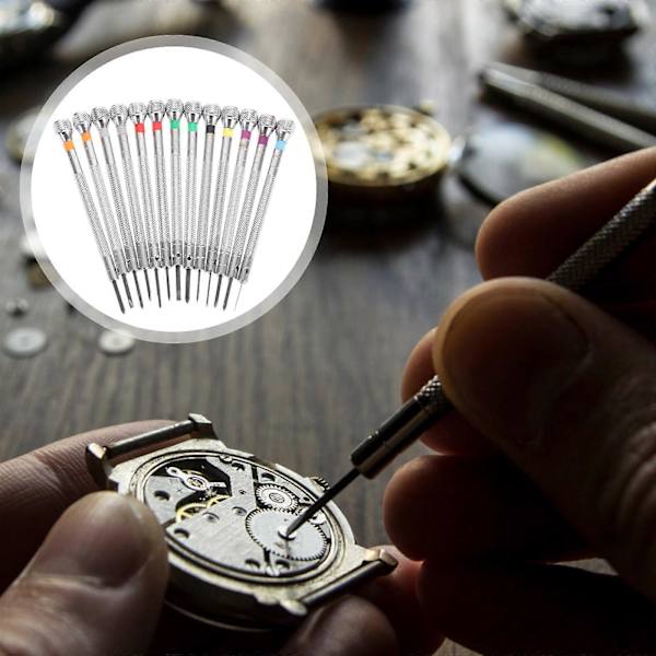 13 kpl Kellosepän Ruuvimeisselisarja 0,6 mm - 2,0 mm Ruuvimeisselisarja Kellojen Lasien Korjaukseen