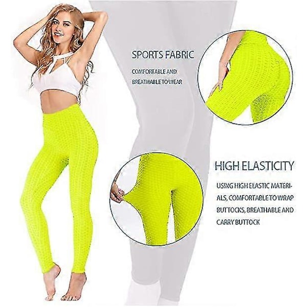 Buttlyftande Anti Cellulit Leggings för Kvinnor Högmidjade Yogabyxor Yellow M
