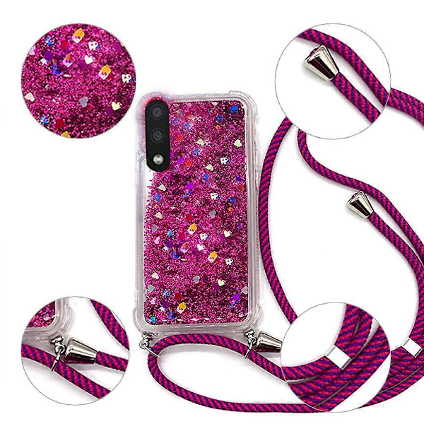 Kompatibelt med Iphone X/Xs Glitter Flytande Skal med Snodd, Glittrigt Blankt Transparent TPU-skal med Halsrem (Rosa)