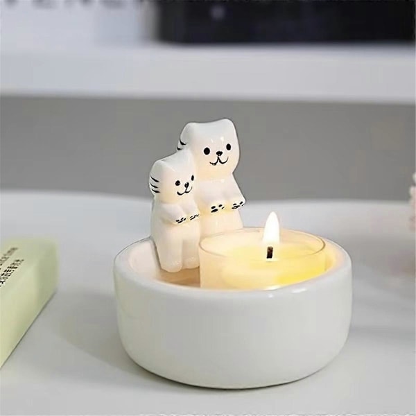 Keramisk Katt Ljusstake Söt Galler Katt Aromaterapi Ljusstake Vardagsrum Skrivbordsdekoration Födelsedagspresent Ornament