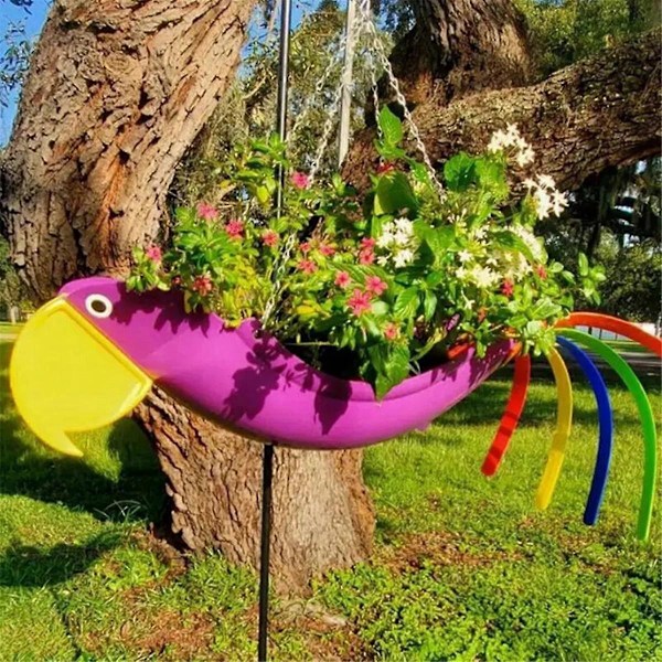 Metall Blomkruka Utsökt Flygande Fågelform Färgglad Papegoja Blomkruka Hängande Planteringskärl Trädgårds Dekorativ Blomkruka, L, A