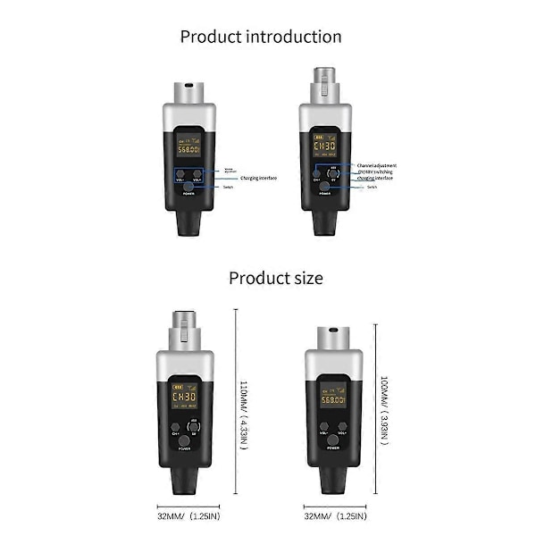 Trådlöst XLR-mikrofonsystem för 48V kapacitiv mikrofon 1 till 2