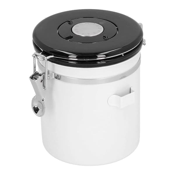 Forseglingsbeholder med ske Rustfrit stål Kaffebønnerbeholder med udløserventil Hvid 1,5L