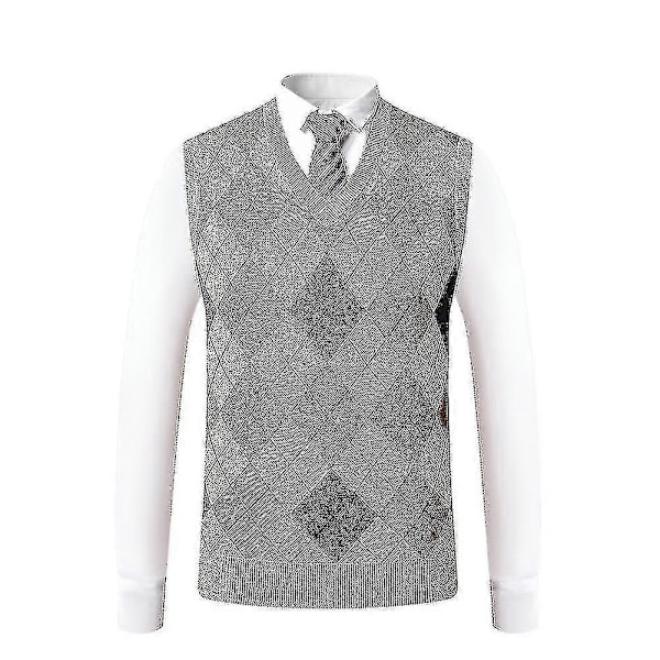 Herr Cashmere Pullover Ullblandning Ärmlös Stickad V-ringad Tröja Khaki M