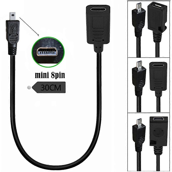 Mini 5P Typ C Hona till 8-Pin Mini B Hane Laddningskabel C
