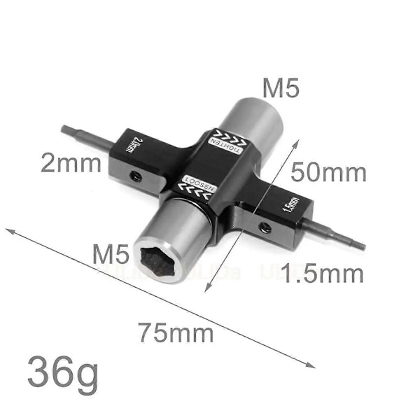 M5-nelikulma-avain sisäänrakennetulla yksisuuntaisella laakerityökalulla 1,5 mm / 2 mm