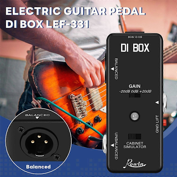 DI BOX LEF-331 Micro-DI med Cab Sim och Gain Gitarr Effekt