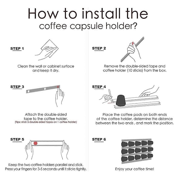 Kaffekapselhållare med självhäftande väggfäste, svart