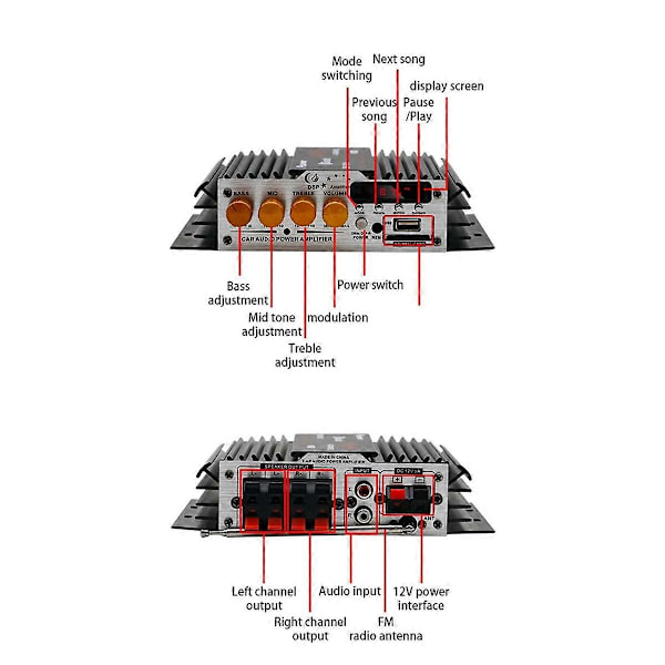 Auton 12 V:n autovahvistin Bluetooth-minivahvistin