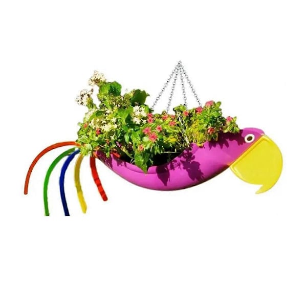 Metall Blomkruka Utsökt Flygande Fågelform Färgglad Papegoja Blomkruka Hängande Planteringskärl Trädgårds Dekorativ Blomkruka, L, A