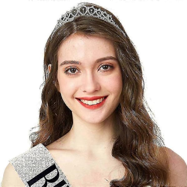 Tiara og skulderstroppsett for bursdagsfest Sliver QUEEN
