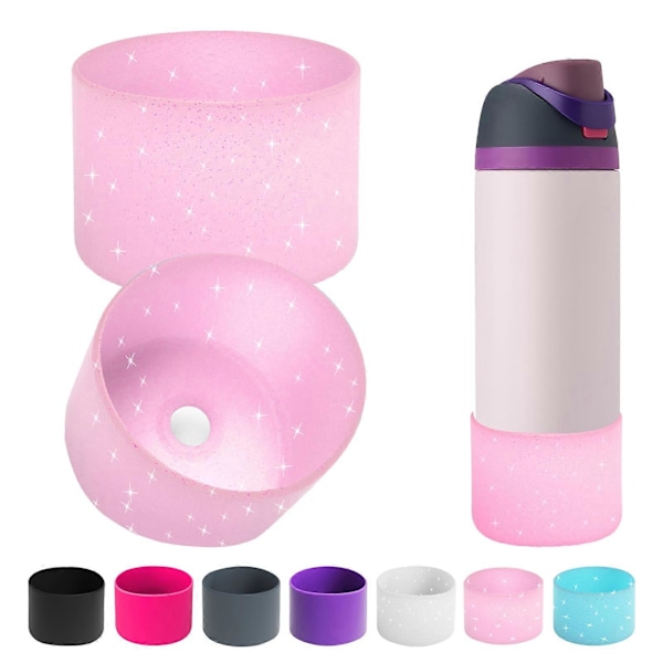 2 st Silikonkoppskydd för Owala Vattenflaska 24oz 32oz Halkskyddande Skyddshylsa för FreeSip Flaskor BPA-Fri Diskmaskinsäker Bottenstötfångare C Black 24oz