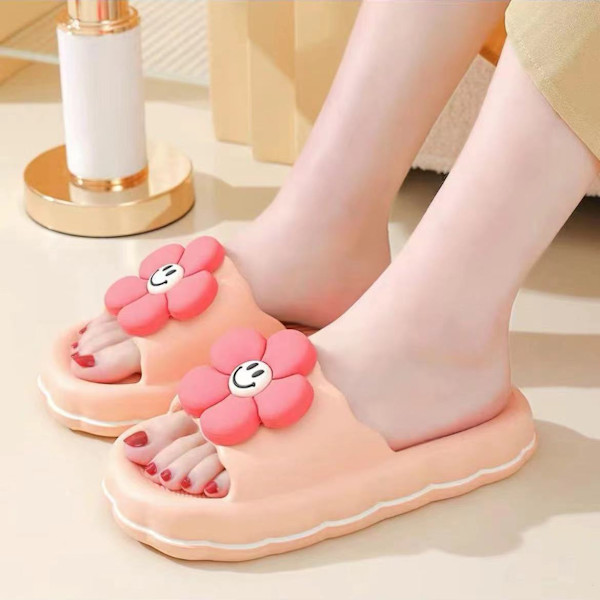 global Hot Sale Söta Blommor Badrum Halkfria Tofflor Storlek 36-41 pink 38-39