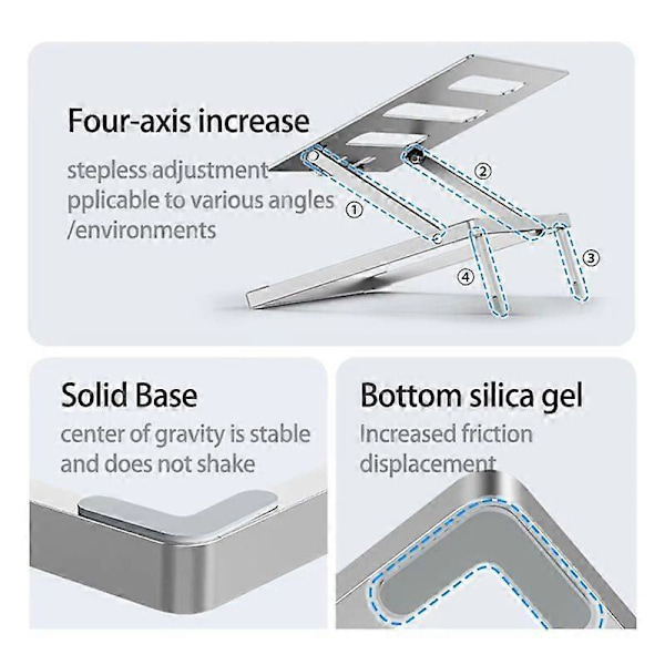 Laptop Stand Justerbar Foldbar Aluminium Bærbar Høj Kvalitet Computer Stand Egnet til Laptops Op Til 17.3 Tommer