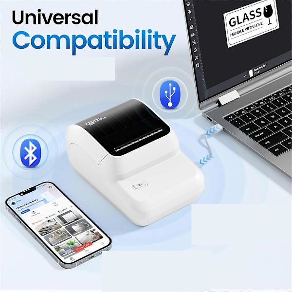 Bluetooth Labelprinter, Blækfri Bærbar Labelprinter til Adresse, B