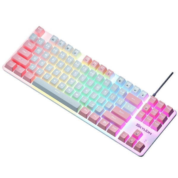 87 Tangenters Mekaniskt Tangentbord Grön Axis Gaming Tangentbord Trådbundet Färgat Bakgrundsbelyst Tangentbord för PC Laptop Kontor Spel C