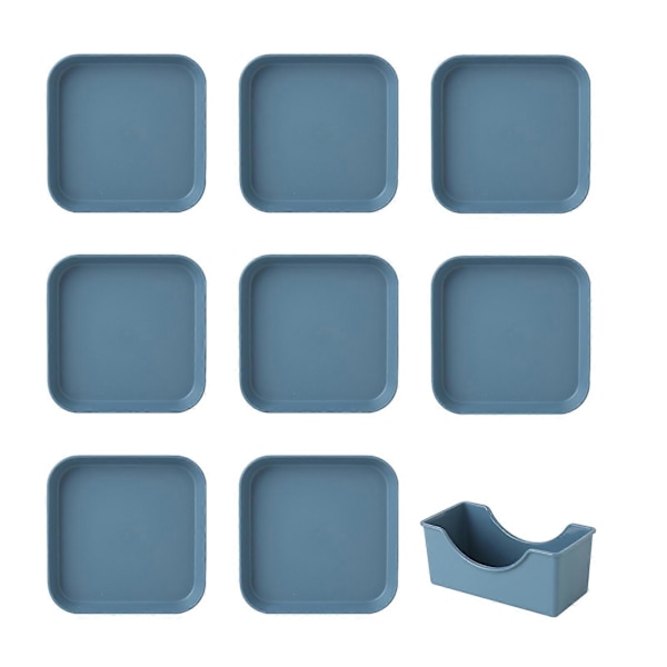 8 st Lätta Plasttallrikar Okrossbara Återanvändbara Mattallrikar Diskmaskinsäkra Färgglada Tallrikar för Kök Vardag Campingtallrikar Blue Square