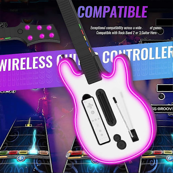 Langattoman konsolipelin kitaraohjain Rock Band -peliin häikäisevillä RGB-valoilla