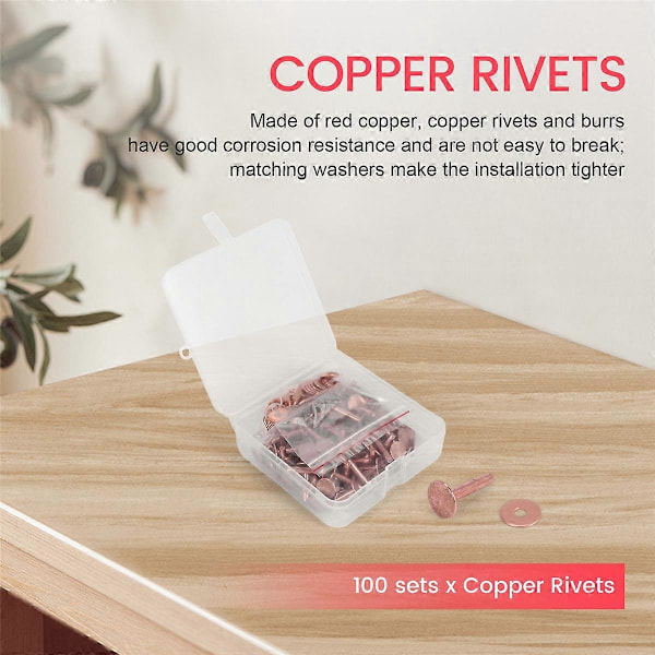 100 Set Kopparnitar och Brickor Lädernitar för Plånböcker Halsband