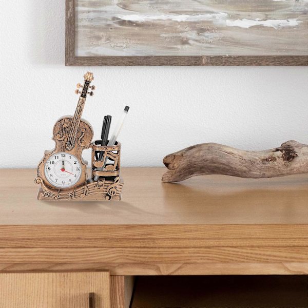 Violin Figurin Bordsviolin Klocka med Pennhållare Violin Modell Ornament Barn