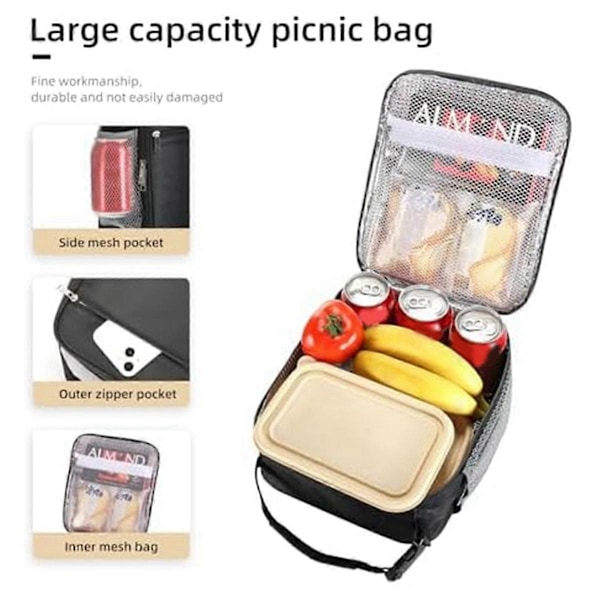 Lunchväska för Män Kvinnor Kapacitet Lunchbox Återanvändbara Lunchväskor (Grå)