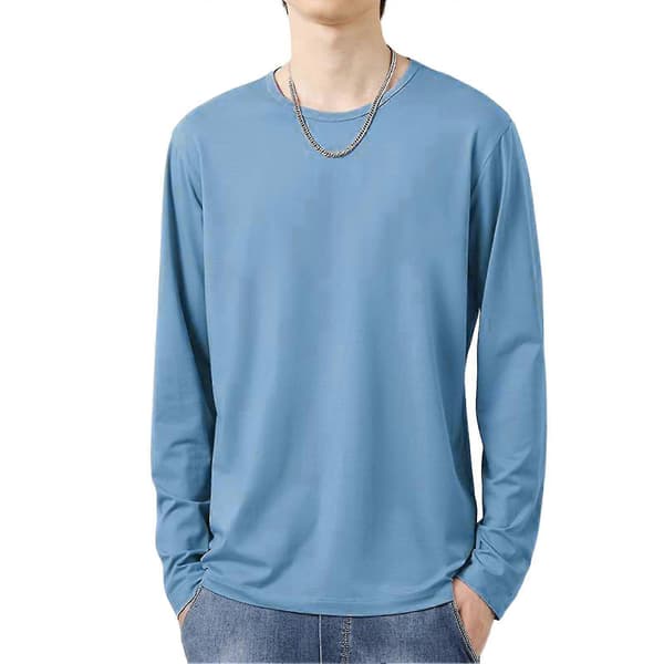O-hals lange ærmer herre T-shirt efterårstop pullover tees dagligt tøj Blue L