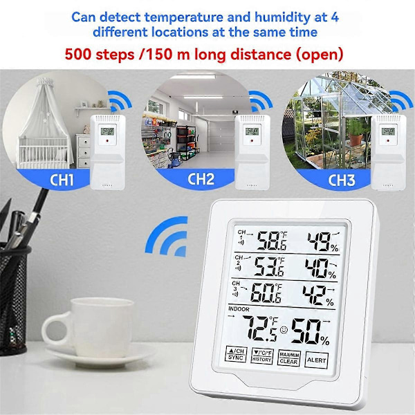 Digital Termometer & Hygrometer Inomhus Luftfuktighet med 3 Sensorer