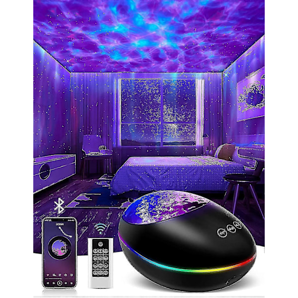 Wekity Mubarek Norrsken Aurora Projektor, 3 I 1 Nattlampa Med Vitt Brus, Timer, Bluetooth-Högtalare, Galaxljus Takfönster Rymdljus För