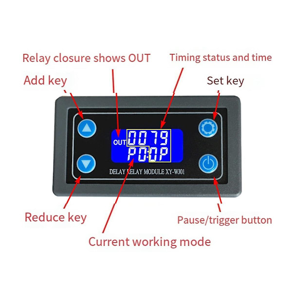 DC 6-30V LED Digital Tidsfördröjningsrelämodul Programmerbar Reläkontrollbrytare Timing Trigger Cykel med Fodral