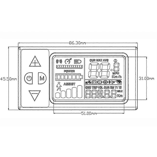 861-SM Sähköpyörän mittari LCD-näyttö 24V-60V Sähköskootterin instrumenttipaneeli Nopeusnäyttö