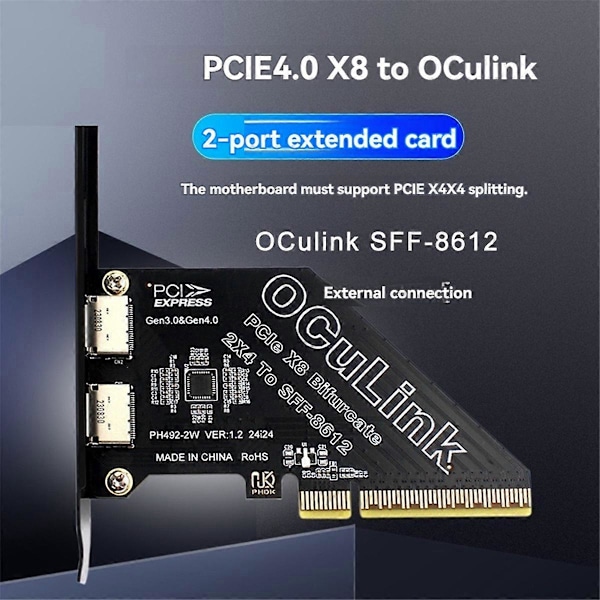 PCIe4.0 X8 till 2-portars SFF8611&8612 Oculink expansionskort