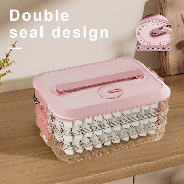 Opbevaringsboks til dumplings med håndtag, fødevaregodkendt BPA-fri non-stick stabelbar snackbeholder med låg, madopbevaringskasse Pink Single Layer