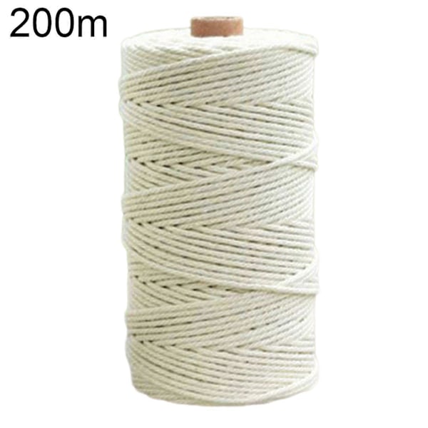 3mm 100m/200m DIY Käsin Kudottu Puuvilla Askartelu Makramee Nauha Punottu Seinävaate Köysi Off White 200m
