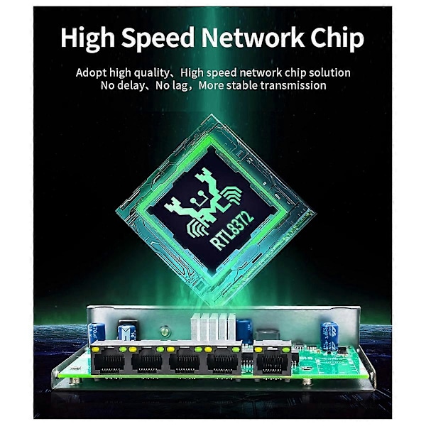 2.5GbE Ethernet Switch 5 Port 2.5G Nätverk Switch EU-kontakt