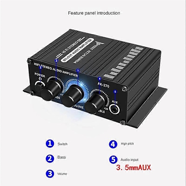 Autoteatterivahvistin 2-kanavainen vahvistin USB/SD AUX-tulo
