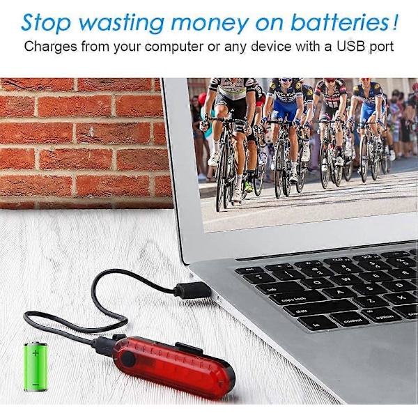 Bakre cykelbakljus 2-pack, USB-uppladdningsbara cykelbakljus