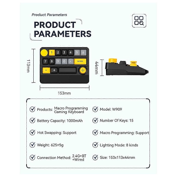 W909 Trådløst Makrodefinert Mekanisk Tastatur 3-modus Joystick B