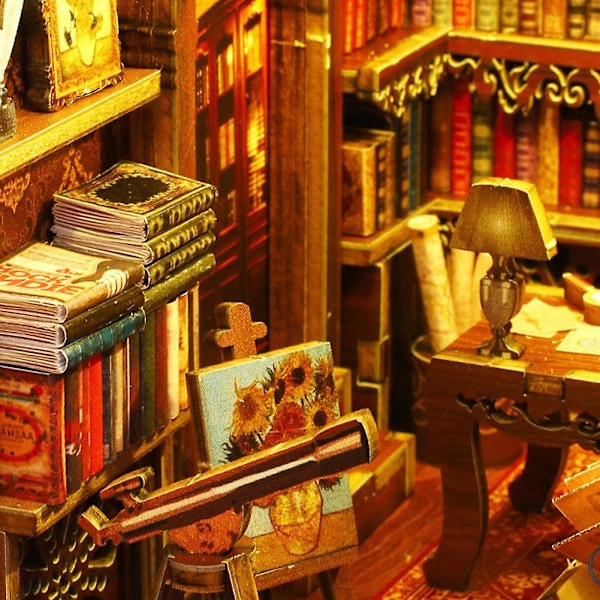 3D DIY Miniatyr Dockhus Kit Monterat DIY Bokhörna Kit Dekor Hantverk