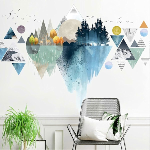 Abstrakt Berg Väggdekal Geometri Tuschteckning Nordisk Stil Naturlandskap Väggdekal