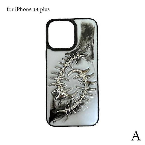 3D Metall Fiskben Transparent Telefonfodral För iPhone 16 15 14 13 12 11 Pro Max Plus Black For 14 plus