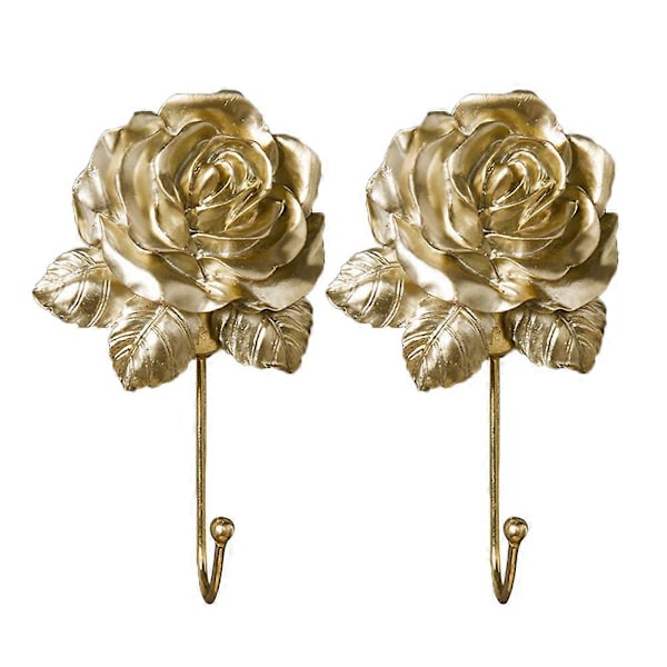 2 stk. Rose Design Kroge Harpiks Kunst Krog Vægmonteret Hænger Håndklæde Organizer Husholdningsartikler (Gylden)