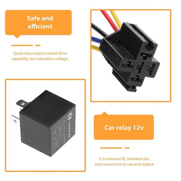 5 stk. relæ sokkel base holder auto mini relæ 12V 40A relæ universelt relæ til bil