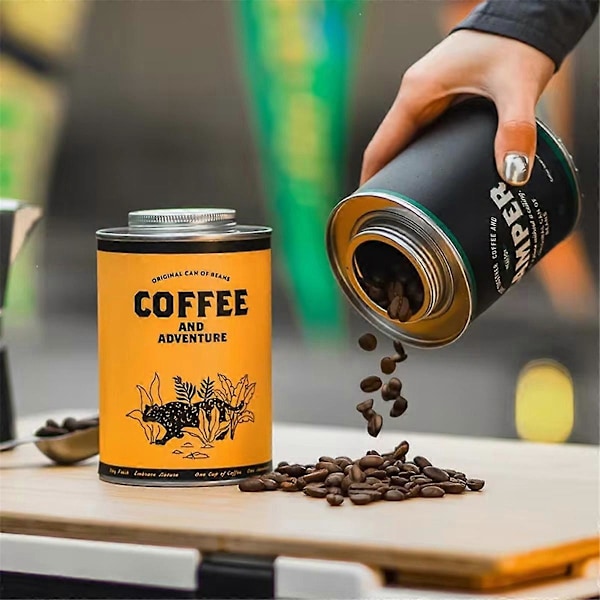Kaffebönförvaringsburk - Portabel, livsmedelsgodkänd, förvaringstank i bleckplåt, fräschörbevarande ventilerande plåtlåda för camping & hem A