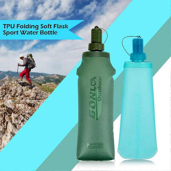 250/500ML Vikbara Vattenflaskor TPU Vattenpåse BPA-Fri Hopfällbar Flaska för Löpning Vandring Cykling Klättring Green 250ml