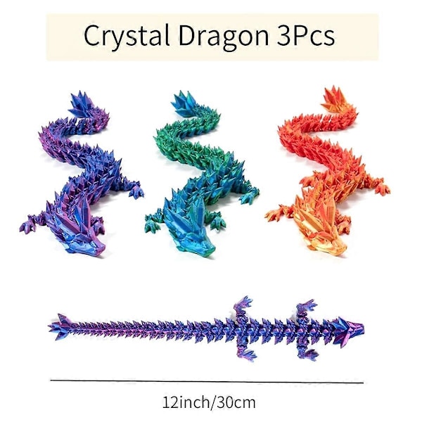 3D-printad Kristall Drake 30 cm, 3D-printad Flexibel Articulerad Drake