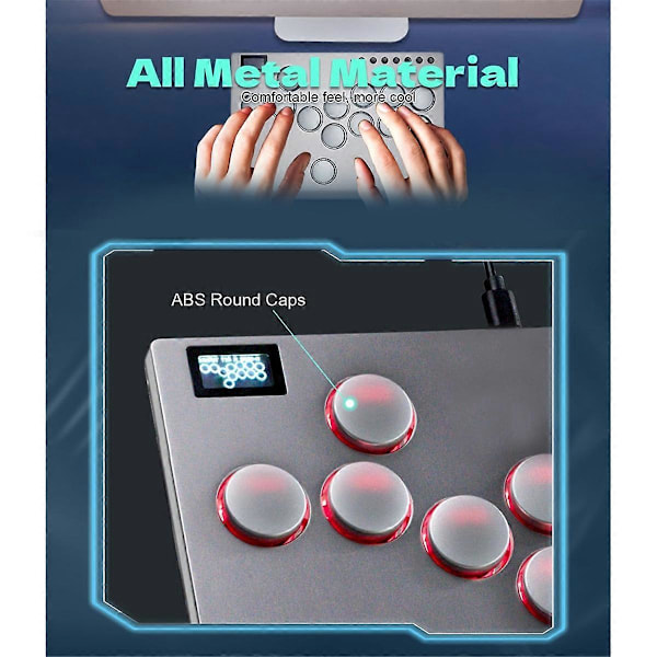 13 Tangenter Arkadspak All-Button Controller Joystick Controller Grå